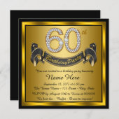 Gold 60th Birthday Party Kaart (Voorkant / Achterkant)