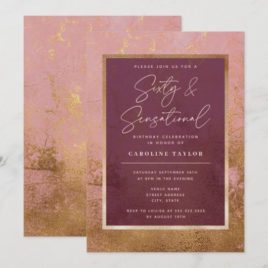 Gold 60th Birthday Party Kaart (Voorkant / Achterkant)