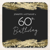 Gold 60th Birthday Party Square Paper Onderzetter (Voorkant)