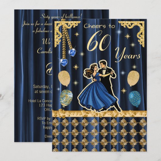 Gold 60th Birthday with Dancing Couples Kaart (Voorkant / Achterkant)