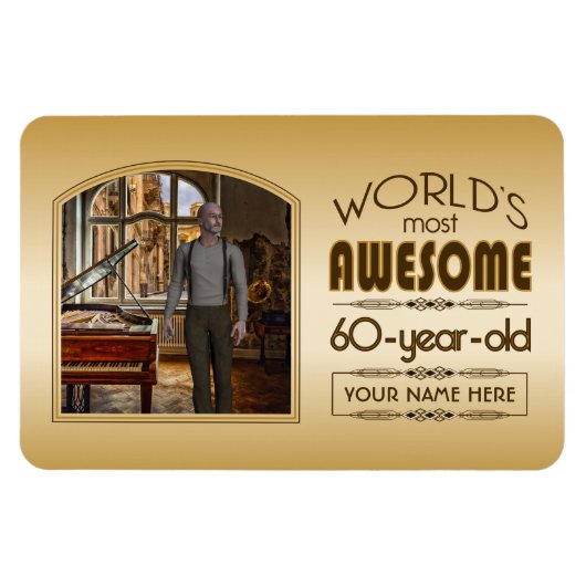 Gold 60th Birthday World's Best Custom Photo Lijst Magneet (Horizontaal)