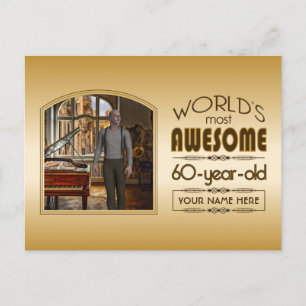 Gold 60th Birthday World's Best Custom Photo Lijst Uitnodiging Briefkaart
