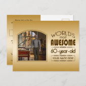 Gold 60th Birthday World's Best Custom Photo Lijst Uitnodiging Briefkaart (Voorkant / Achterkant)