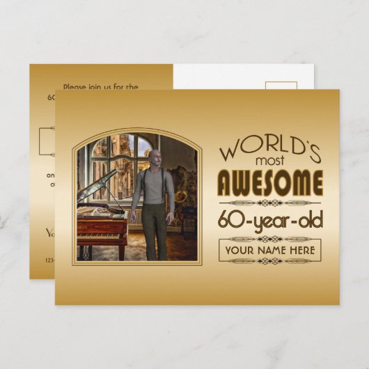 Gold 60th Birthday World's Best Custom Photo Lijst Uitnodiging Briefkaart (Voorkant / Achterkant)