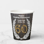 Gold 60th Wedding Jubileum, Diamond Laurel Pape Papieren Bekers (Voorkant)