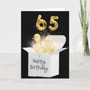Gold 65th Birthday ballons in White Box Card Kaart