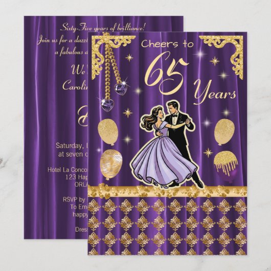 Gold 65th Birthday with Dancing Couples Kaart (Voorkant / Achterkant)