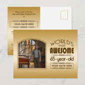 Gold 65th Birthday World's Best Custom Photo Lijst Uitnodiging Briefkaart (Voorkant / Achterkant)
