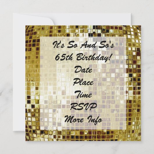 Gold 65th or any Age Birthday Party Invitation Kaart (Achterkant)