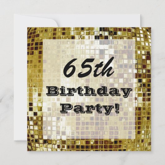 Gold 65th or any Age Birthday Party Invitation Kaart (Voorkant)