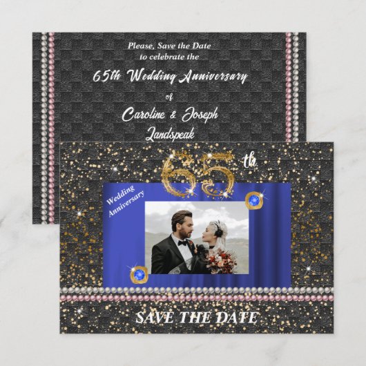 Gold 65th Wedding Jubileum Zwart Geweven & Parels Kaart (Voorkant / Achterkant)