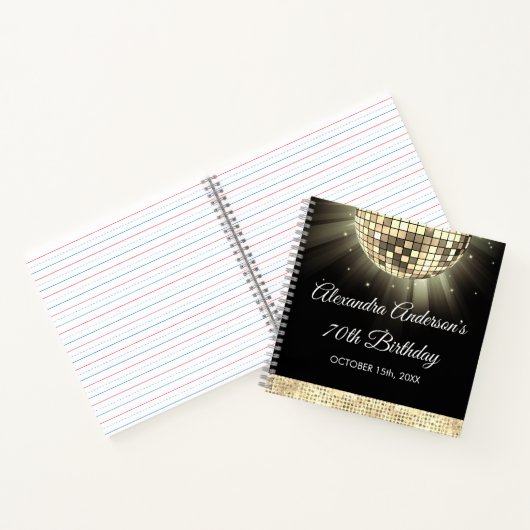 Gold 70th Birthday 70's Disco Ball Gastenboek Notitieboek (Binnen)