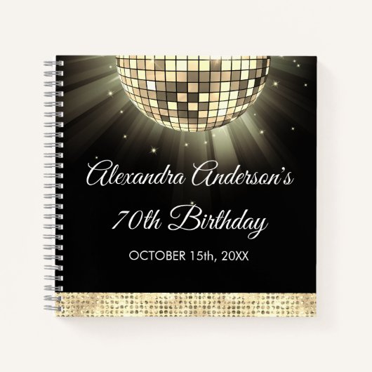 Gold 70th Birthday 70's Disco Ball Gastenboek Notitieboek (Voorkant)