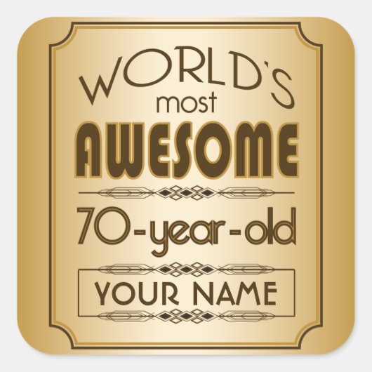 Gold 70th Birthday Celebration World Best Fabulous Vierkante Sticker (Voorkant)