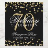 Gold 70th Birthday Glitter Confetti Black Wijn Etiket (Enkel label)