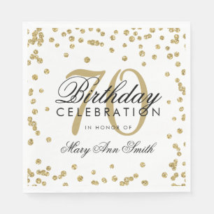Gold 70th Birthday Glitter Confetti White Servet