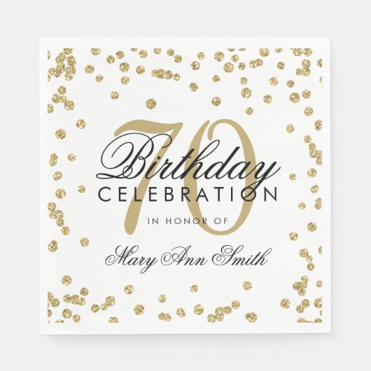 Gold 70th Birthday Glitter Confetti White Servet (Voorkant)