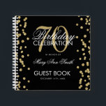 Gold 70th Birthday Guestbook Confetti Black Notitieboek<br><div class="desc">Een elegante 70e Birthday Party Guest Book-sjabloon met Gold Glitter Confetti op zwart design en eenvoudig aan te passen tekst.</div>