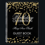 Gold 70th Birthday Guestbook Confetti Black Notitieboek<br><div class="desc">Een elegante 70e Birthday Party Guest Book-sjabloon met Gold Glitter Confetti op zwart design en eenvoudig aan te passen tekst.</div>