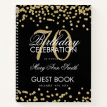 Gold 70th Birthday Guestbook Confetti Black Notitieboek<br><div class="desc">Een elegante 70e Birthday Party Guest Book-sjabloon met Gold Glitter Confetti op zwart design en eenvoudig aan te passen tekst.</div>