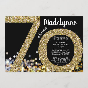 Gold 70th Birthday Invitation - 70th Invitation Kaart