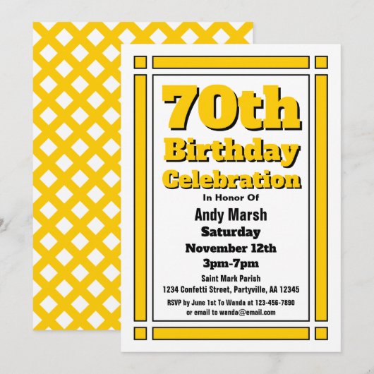Gold 70th Birthday Invitation Kaart (Voorkant / Achterkant)