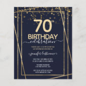 Gold 70th Birthday Party Budget Invitation (Voorkant)