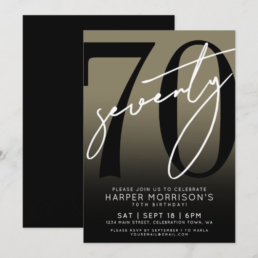 Gold 70th Birthday Party Kaart (Voorkant / Achterkant)