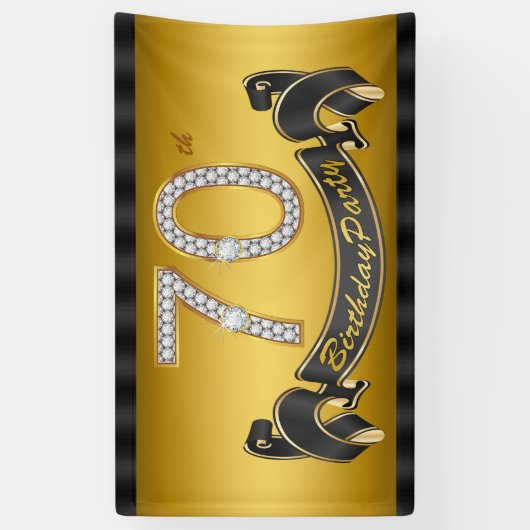 Gold 70th Birthday Party Spandoek (Verticaal)