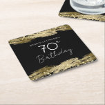 Gold 70th Birthday Party Square Paper Onderzetter<br><div class="desc">Alle tekst kan worden aangepast en kan eenvoudig worden gewijzigd voor uw eigen wensen. Faux gouden verfstreken. Het 70ste verjaardagsfeest goud en zwart confetti.</div>