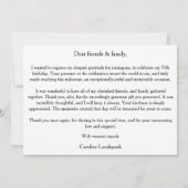 Gold 70th Birthday Thank You with Dancers  Bedankkaart (Achterkant)