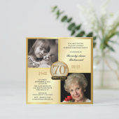 Gold 70th Birthday-uitnodigingen en nu 2 foto's Kaart (Staand voorkant)