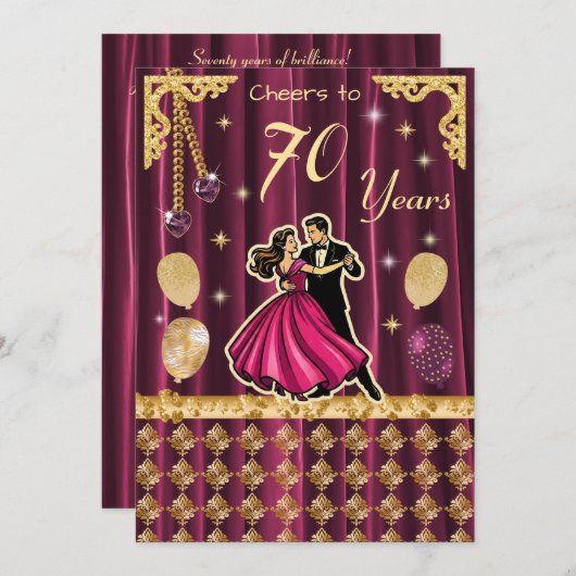 Gold 70th Birthday with Dancing Couples Kaart (Voorkant / Achterkant)