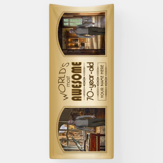 Gold 70th Birthday World's Best Custom Photo Lijst Spandoek (Verticaal)