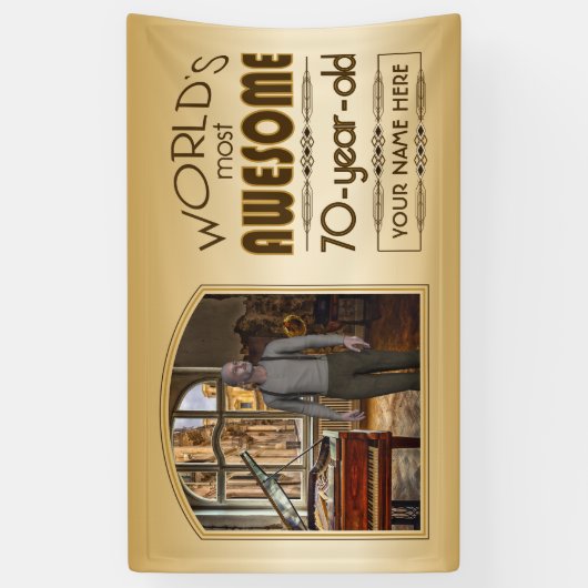 Gold 70th Birthday World's Best Custom Photo Lijst Spandoek (Verticaal)