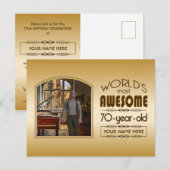 Gold 70th Birthday World's Best Custom Photo Lijst Uitnodiging Briefkaart (Voorkant / Achterkant)