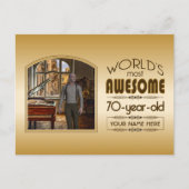 Gold 70th Birthday World's Best Custom Photo Lijst Uitnodiging Briefkaart (Voorkant)