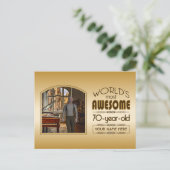 Gold 70th Birthday World's Best Custom Photo Lijst Uitnodiging Briefkaart (Staand voorkant)