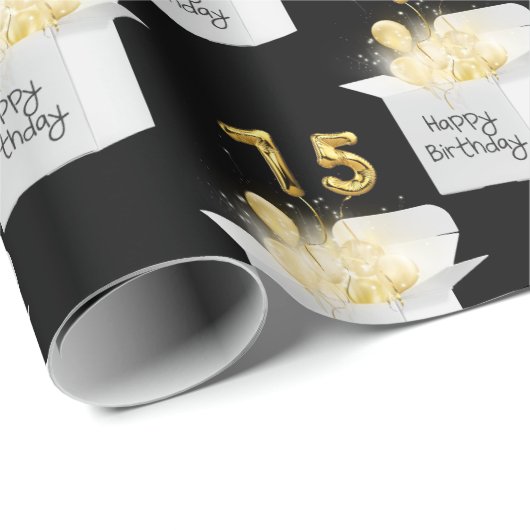 Gold 75th Birthday-ballonnen in White Box Cadeaupapier (Rol Hoek)