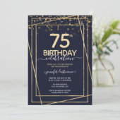 Gold 75th Birthday Party Budget Invitation Kaart (Staand voorkant)