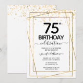 Gold 75th Birthday Party Budget Invitation Kaart (Voorkant / Achterkant)