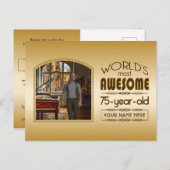 Gold 75th Birthday World's Best Custom Photo Lijst Uitnodiging Briefkaart (Voorkant / Achterkant)