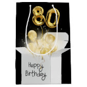 Gold 80e verjaardag ballonnen in doos medium cadeauzakje (Voorkant)