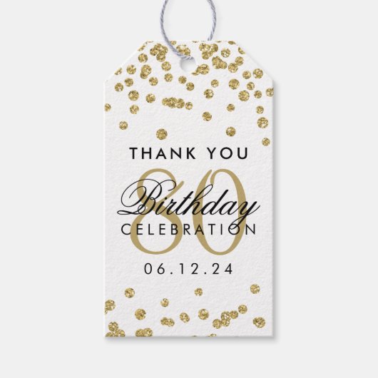 Gold 80th Birthday Bedankt Glitter Confetti Cadeaulabel (Voorkant)