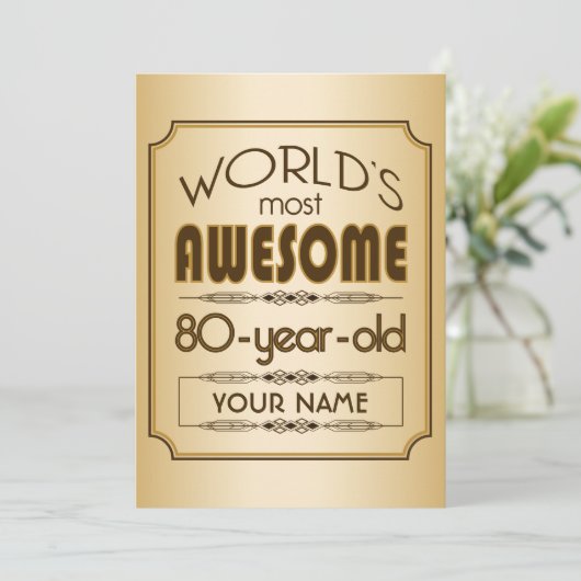 Gold 80th Birthday Celebration World Best Fabulous Kaart (Staand voorkant)