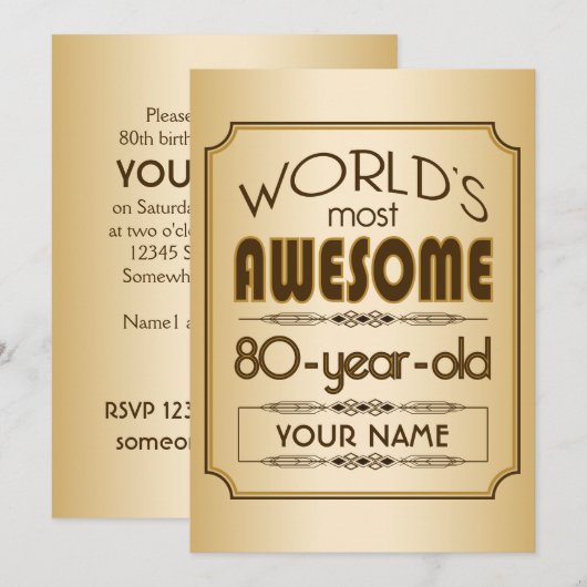 Gold 80th Birthday Celebration World Best Fabulous Kaart (Voorkant / Achterkant)