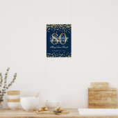 Gold 80th Birthday Glitter Confetti Navy Blue Poster (Keuken)