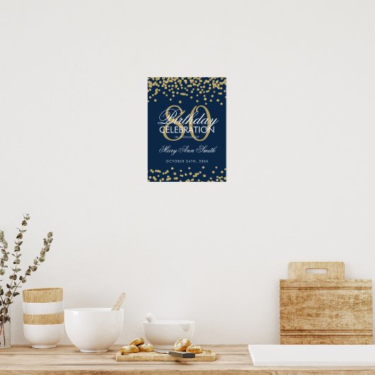 Gold 80th Birthday Glitter Confetti Navy Blue Poster (Keuken)
