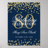 Gold 80th Birthday Glitter Confetti Navy Blue Poster (Voorkant)