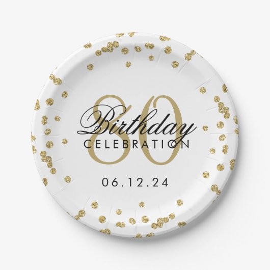 Gold 80th Birthday Glitter Confetti Papieren Bordje (Voorkant)